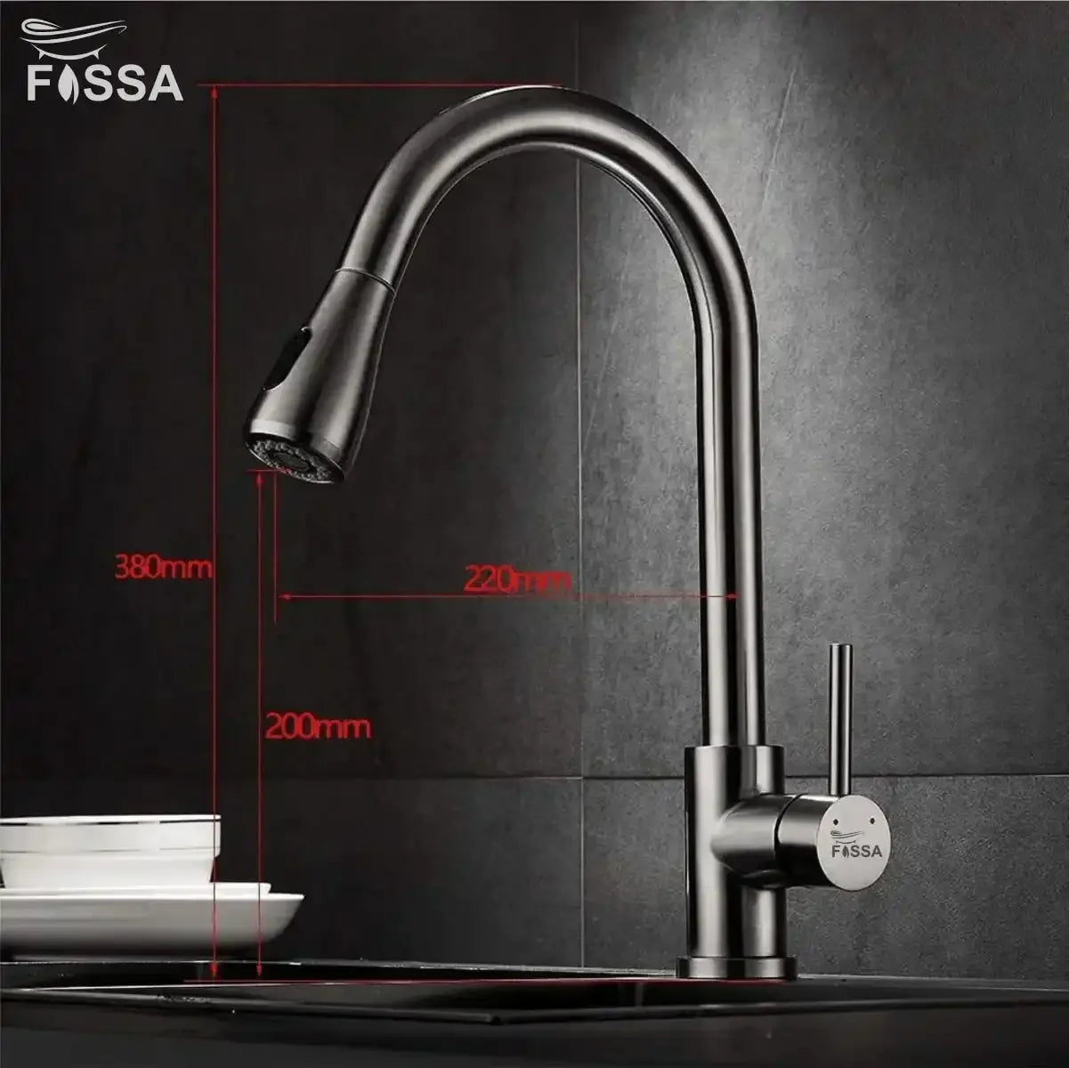 Fossa Stainless Steel Pull-Down Kitchen Mixer Tap – Silver