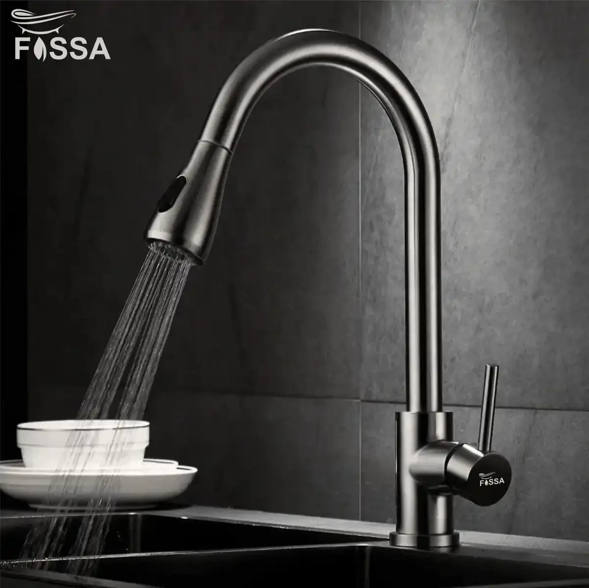 Fossa Stainless Steel Pull-Down Kitchen Mixer Tap – Silver