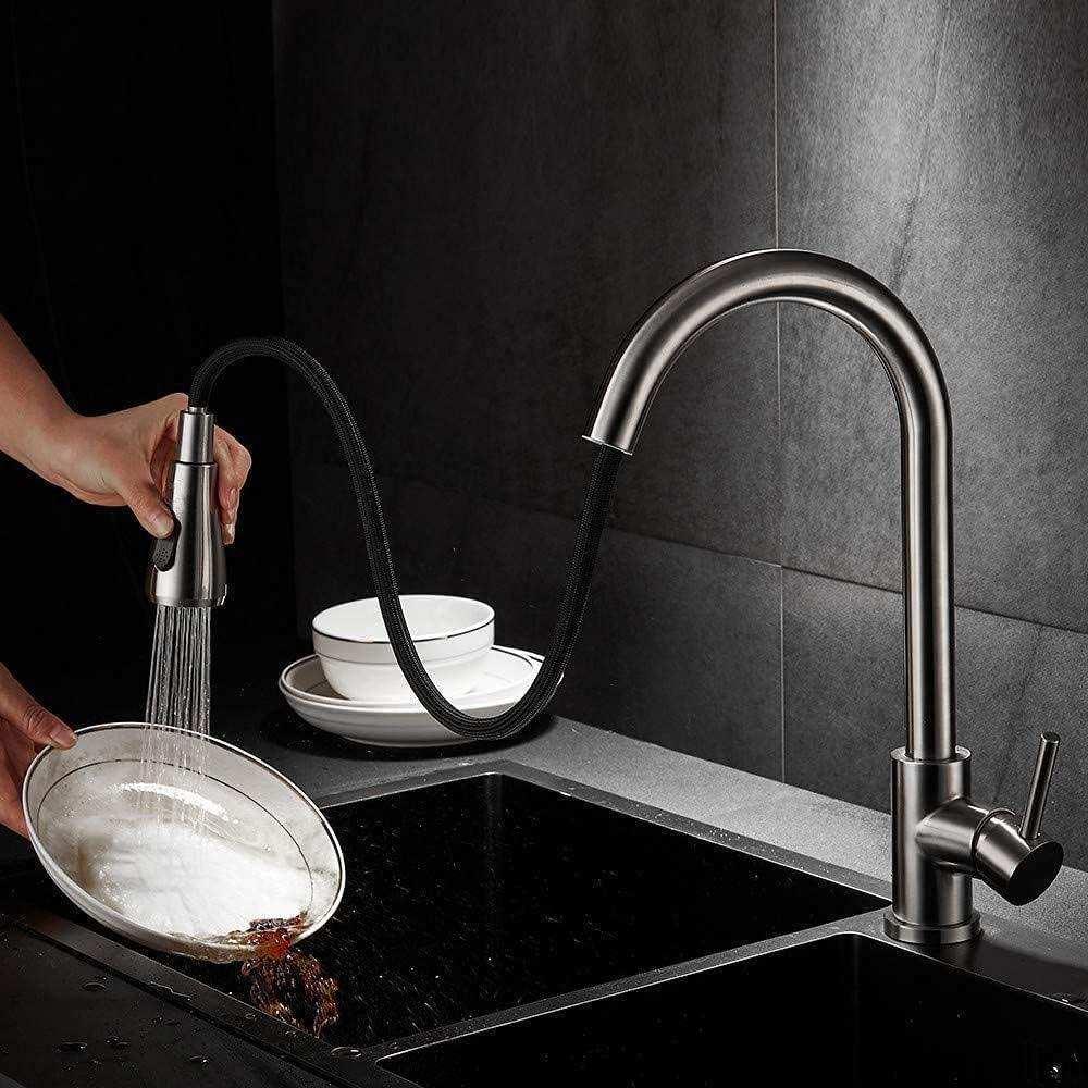 Fossa Stainless Steel Pull-Down Kitchen Mixer Tap – Silver