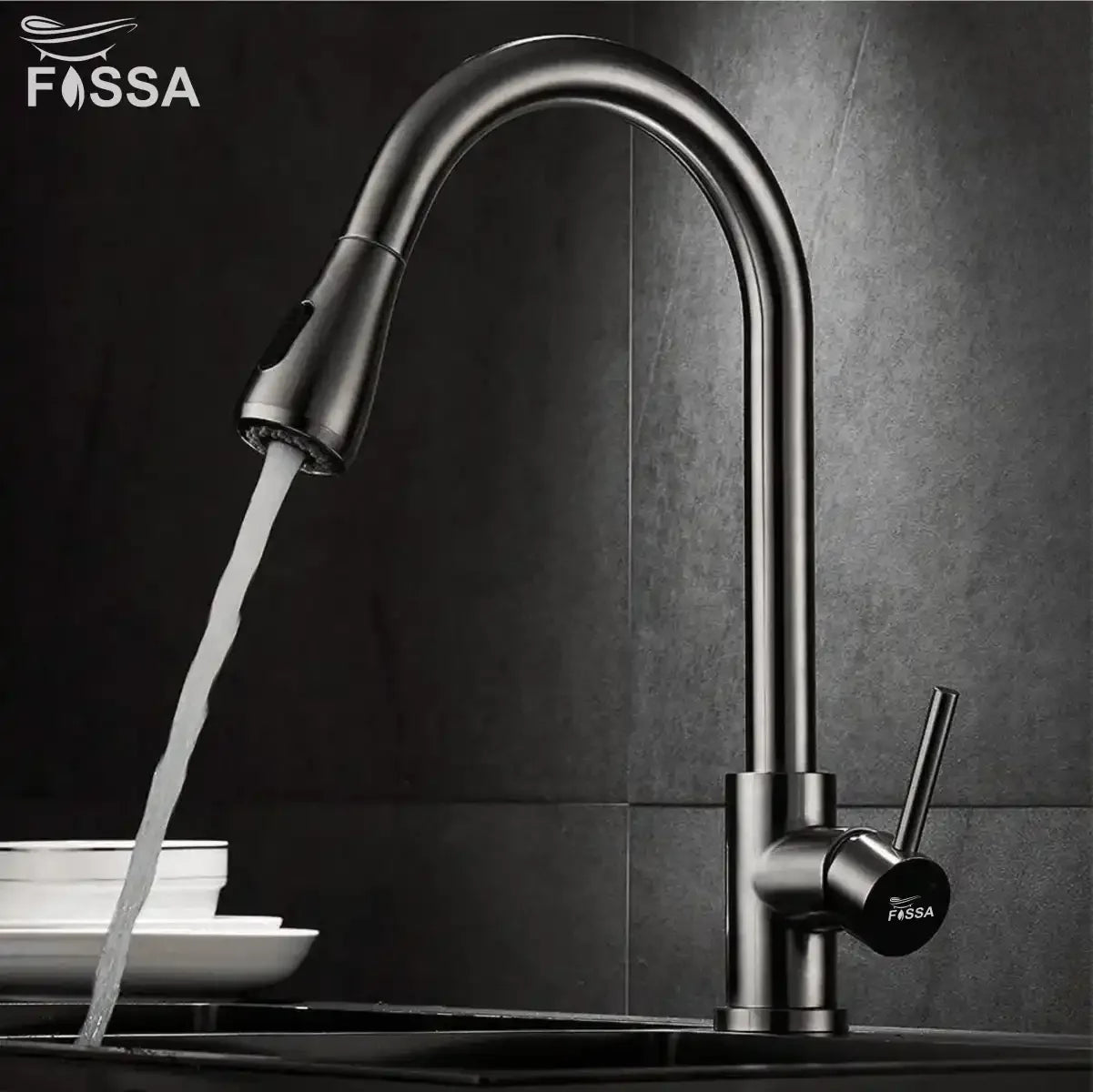 Fossa Stainless Steel Pull-Down Kitchen Mixer Tap – Silver
